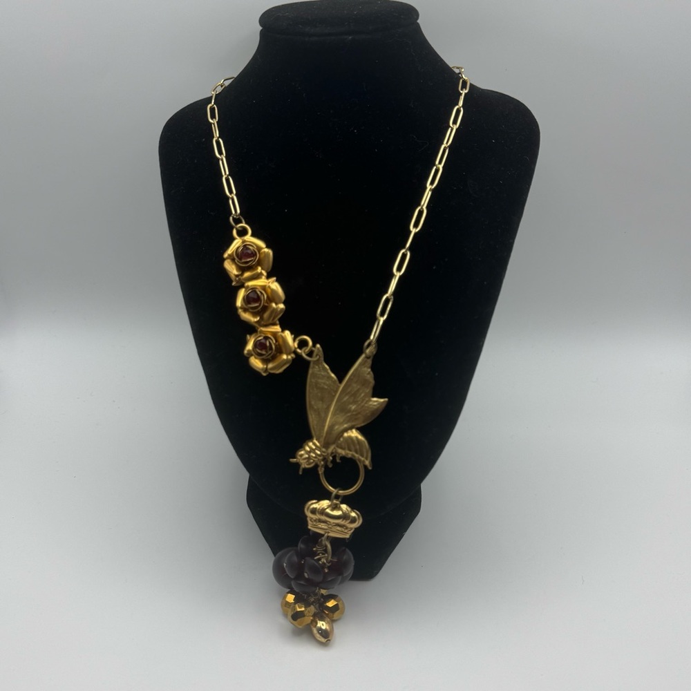 Subversive Statement Necklace Bee Motif Floral Accents Designer Collaboration